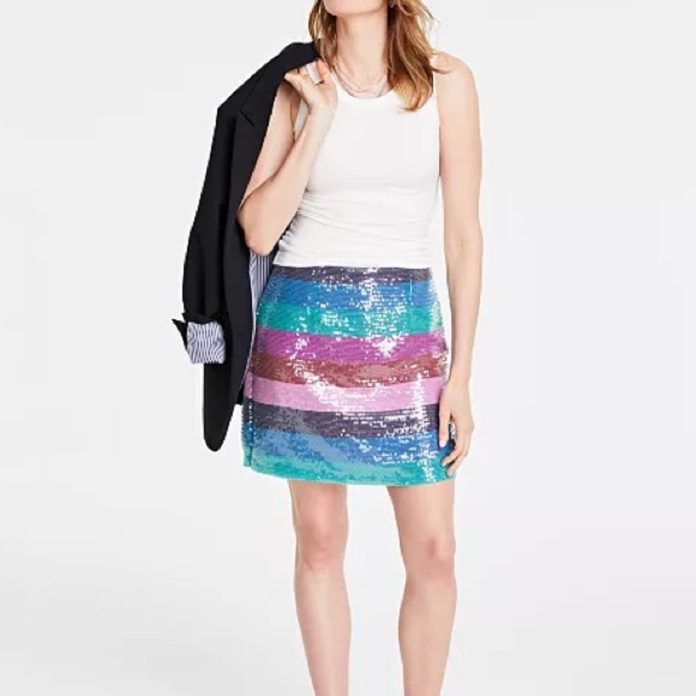 On 34th Women's Mid-Rise Boardwalk-Stripe Sequined Mini Skirt